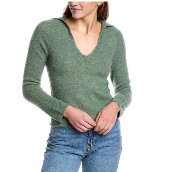 Vince Brushed V-Neck Polo Alpaca & Wool-Blend Sweater Size Small - Picture 4 of 10